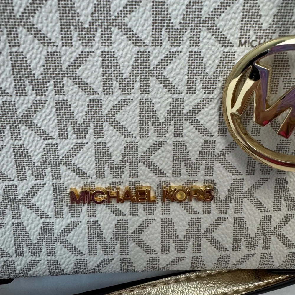 Michael Kors Mercer XS North South Shopper Crossbody Bag Vanilla Gold Logo